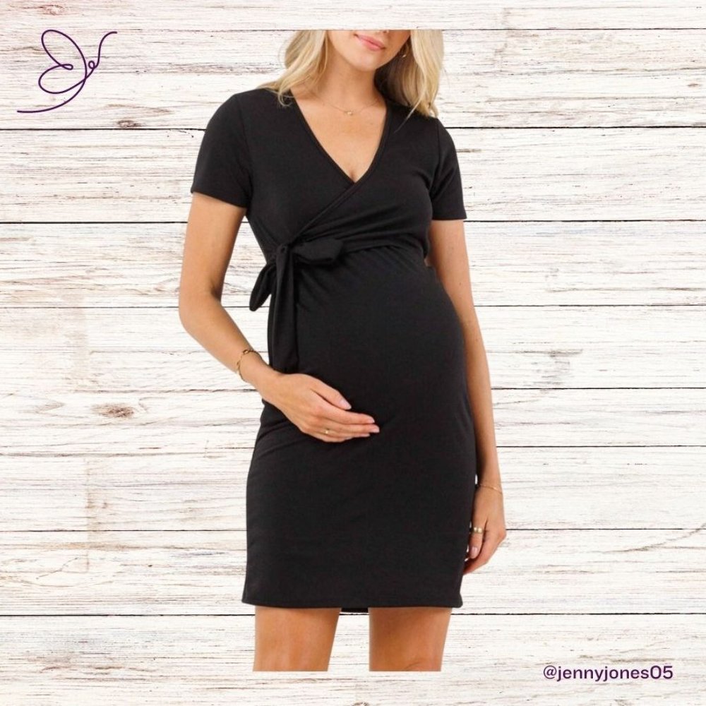Hello Miz Maternity Black Tie-Accent Maternity/Nursing Dress~NWT
